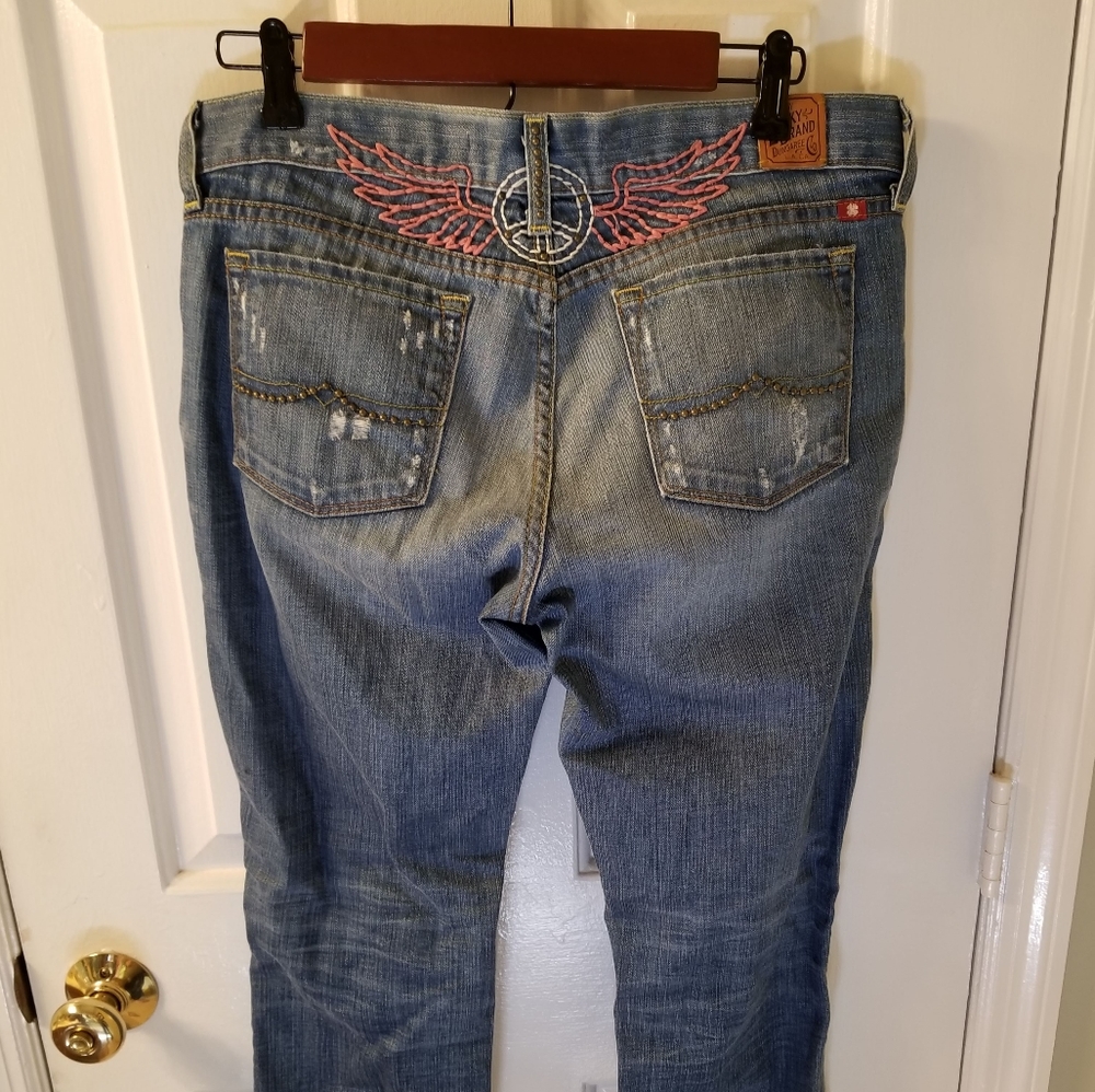 Vintage Y2K--Lucky Legend Distressed Embroidered Jeans 8, grunge Boho Festival
